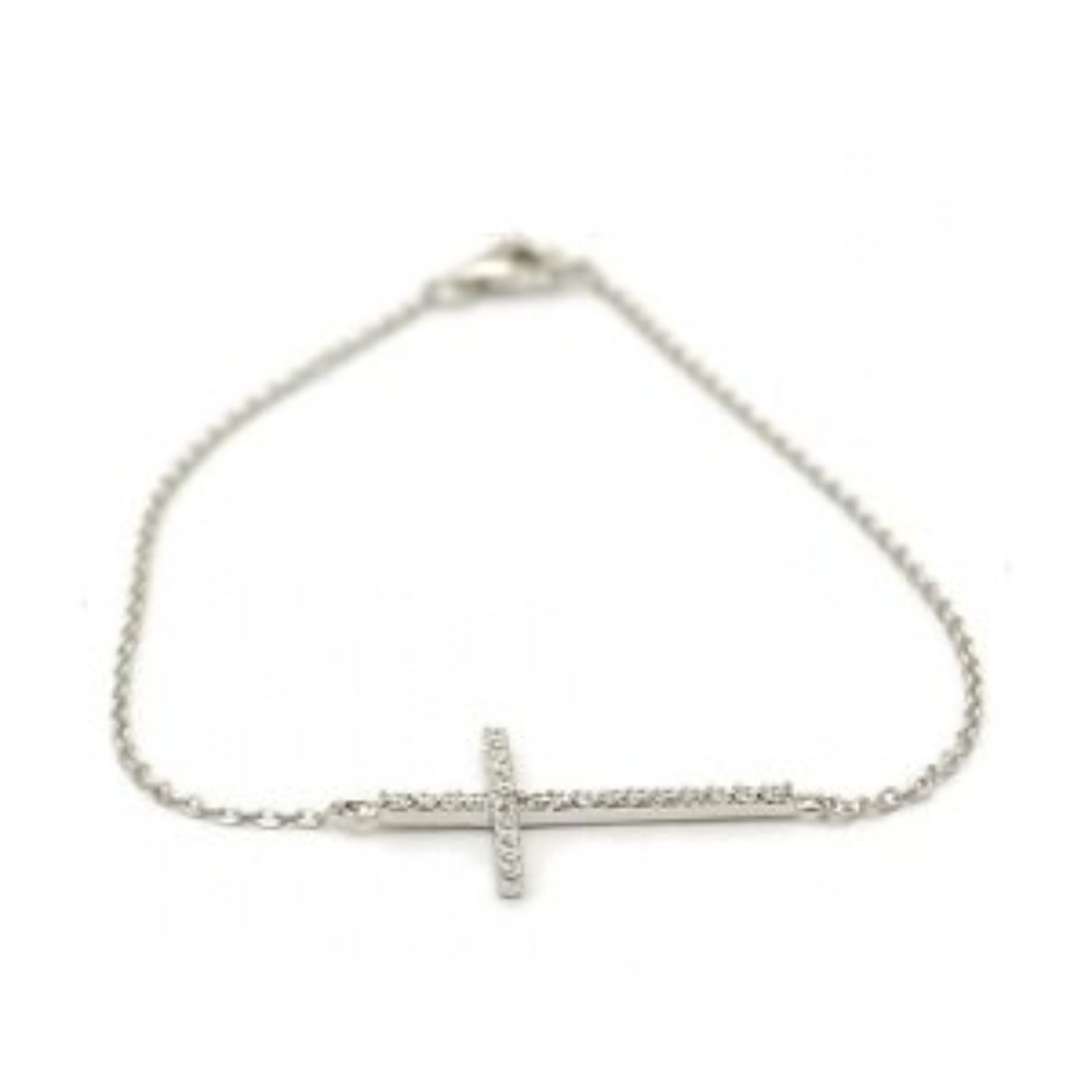 Sterling Silver Sideways Cross Bracelet